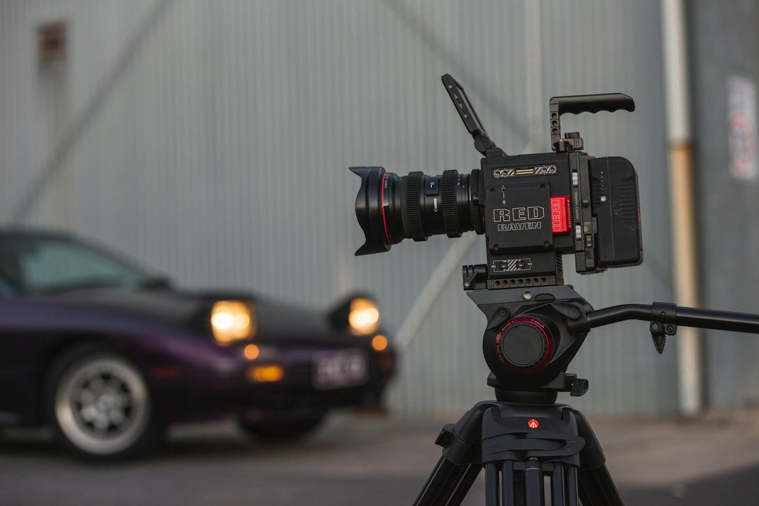 Professional broadcast video camera mounted on a tripod